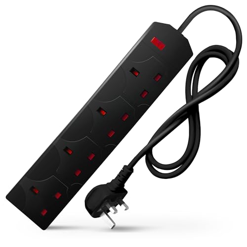 DESIRETECH Black Electric Extension Lead - 4 Gang, 1 Metre... - Fournitures Bureau Amazon Royaume-Uni à 4.99€