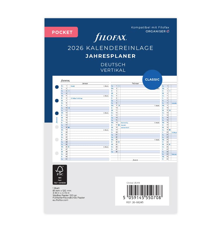 Filofax Bolsillo anual vertical (alemán)2026 - Amazon Espagne à 3.46€