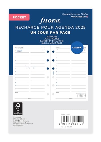 Filofax Pocket 1 Tag auf einer Seite französisch 2025 - Bon plan à 7.83€