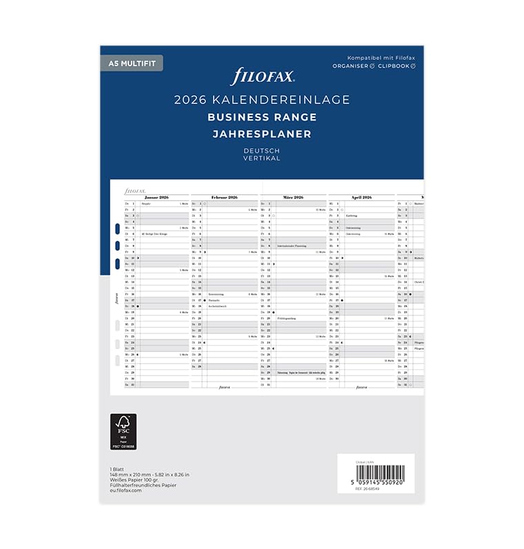Filofax A5 Multi Jahrespl.vertikal (Deutsch)2026 - Amazon Espagne à 6.94€