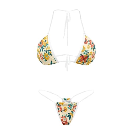 Tomeusey Floral Print Bikini Sets for Women Mini Thong... - Sports & Fitness en promo à 1.60€