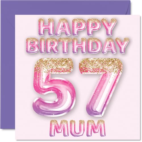 57th Birthday Card for Mum - Pink & Purple Glitter Balloons... - Sports & Fitness Amazon Royaume-Uni à 2.07€