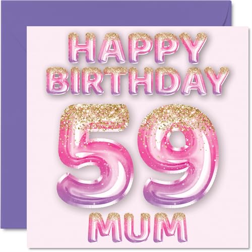 59th Birthday Card for Mum - Pink & Purple Glitter Balloons... - Sports & Fitness en promo à 2.12€