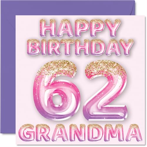 62nd Birthday Card for Grandma - Pink & Purple Glitter... - Sports & Fitness Amazon Royaume-Uni à 2.06€