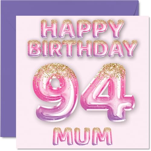 94th Birthday Card for Mum - Pink & Purple Glitter Balloons... - Sports & Fitness Amazon Royaume-Uni à 1.61€