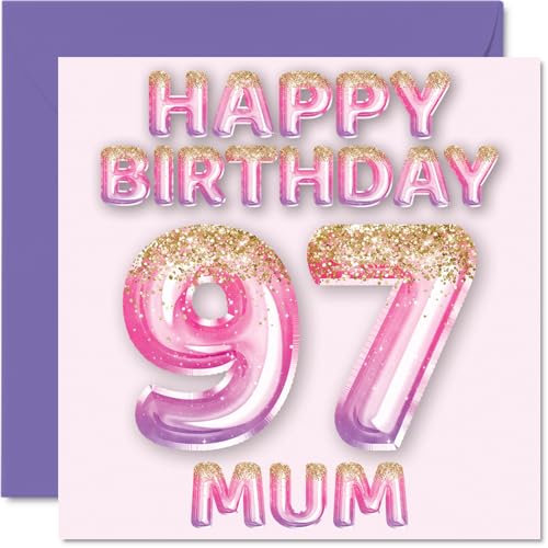 97th Birthday Card for Mum - Pink & Purple Glitter Balloons... - Sports & Fitness Amazon Royaume-Uni à 1.44€