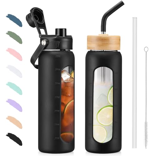 BLUEGO 700ml Glass Water Bottle with Straw and 2 Lids Glass... - Bébé & Puériculture Amazon Royaume-Uni à 12.16€