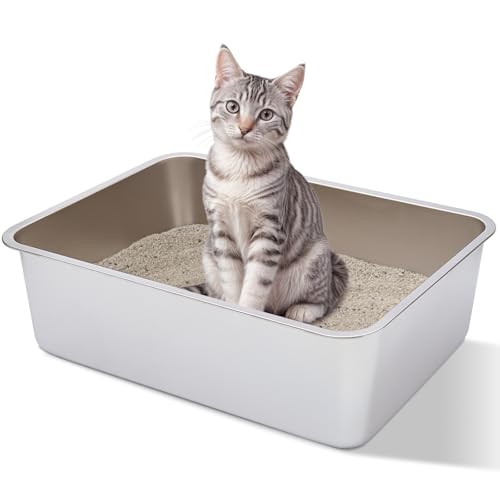 FUTAM Stainless Steel Cat Litter Box, 17.7"x13.8"x6" Medium... - Animalerie Amazon Royaume-Uni à 17.40€