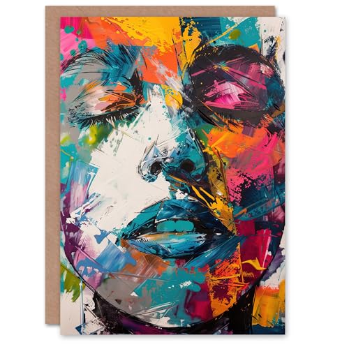 Artery8 Woman Face Colourful Portrait Oil Painting Greeting... - Auto & Motorcycle Amazon UK à 1.94€