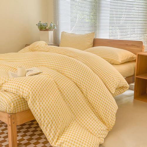 NSNLGSGC Yellow Gingham Duvet Cover Set Twin, Grid Simple... - Maison & Cuisine en promo à 11.96€