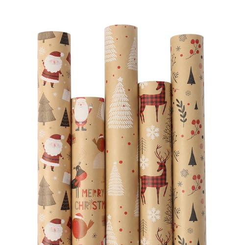 Lot de 5 rouleaux de papier cadeau de Noël - 3 m - Pour... - Maison & Cuisine Amazon France à 9.34€