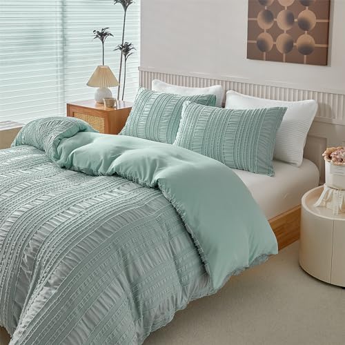 YASMENG Seersucker Bettwäsche 155x220 Grün Gestreift... - Maison & Cuisine en promo à 22.87€