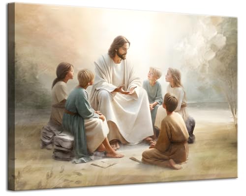 Jesus with Kids Canvas Wall Art Framed - Watercolor Prints... - Amazon Royaume-Uni à 1.00€