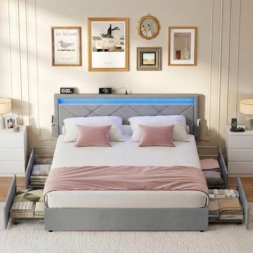 VASAGLE Lit Double, 140 x 190 cm, avec LED, en Métal, 4... - Maison & Cuisine Amazon France à 161.49€