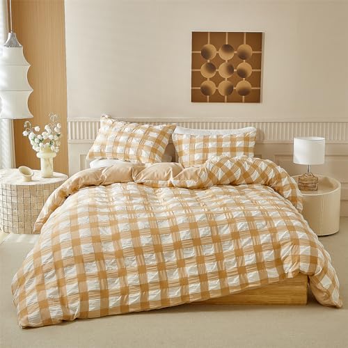 YASMENG Seersucker Bettwäsche 155x220 Beige Weiß Kariert... - Maison & Cuisine Amazon Allemagne à 10.36€