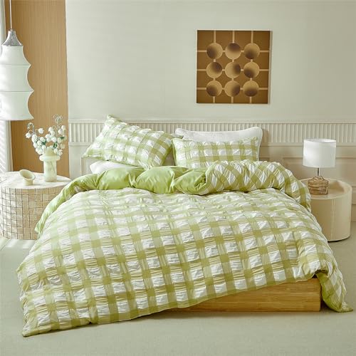 YASMENG Seersucker Bettwäsche 220x240 Grün Weiß Kariert... - Maison & Cuisine Amazon Allemagne à 9.99€