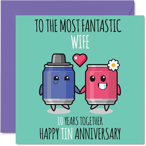 Cute Tin Anniversary Card for Wife - 10 Years Together... - Fournitures Bureau en promo à 2.75€