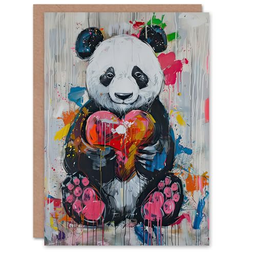 Artery8 Greeting Card Cute Panda with Loveheart Street Art... - Maison & Cuisine Amazon Royaume-Uni à 2.23€