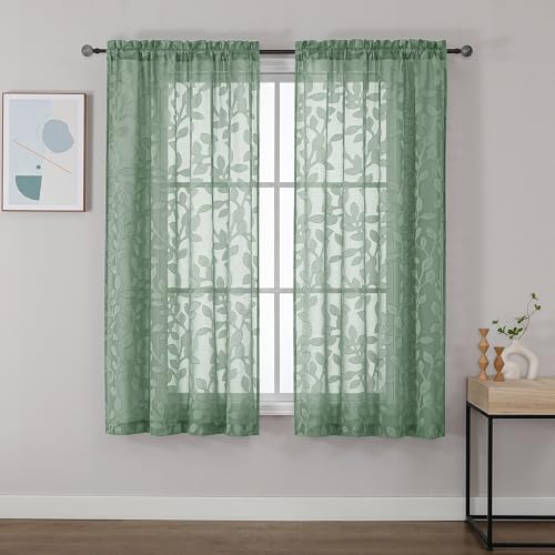 OVZME Sage Green Sheer Curtains 63 Inches Long 2 Panels for... - Maison & Cuisine Amazon Espagne à 9.74€