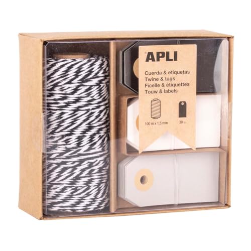 APLI 19844 - Gift Box: cuerda negra y blanca con etiquetas... - Bon plan à 4.50€