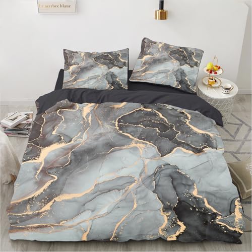 Bettbezug 140 x 200 cm, Marmormotiv, Grau, Schwarz, Gold... - Maison & Cuisine en promo à 16.24€
