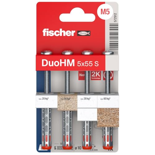 fischer 572912 DuoHM Cavity Dowels, 5 x 55 S PZ with Metric... - Bricolage & Outils Amazon Royaume-Uni à 4.41€