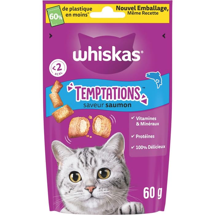 Whiskas Temptations™ Saveur Saumon 60 g - Animalerie Amazon France à 1.55€