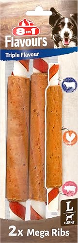 8in1 Triple Flavour Mega Ribs - Grandes bâtonnets à mâcher... - Animalerie Amazon France à 4.85€