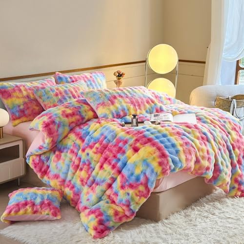 YASMENG Plüsch Bettwäsche 155x220 Winter Warm Regenbogen... - Maison & Cuisine Amazon Allemagne à 25.31€