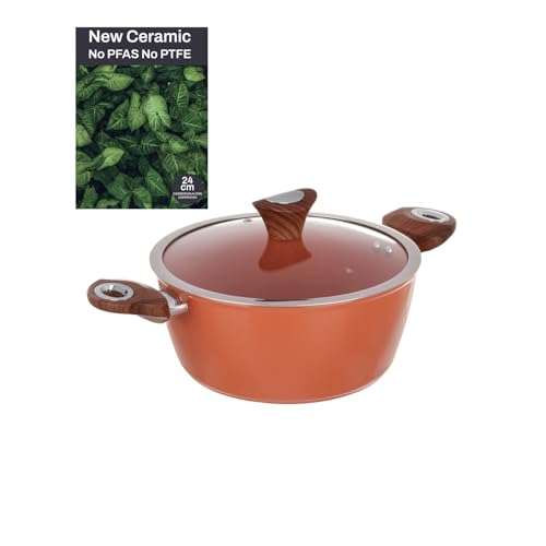 Casserole 24 cm avec couvercle saumon New Ceramic, Rosa en promo à 22,49€ (-46%) sur Amazon FR