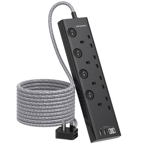 3M Black Extension Lead, 4 Way Extension Socket with 4 USB... - High-Tech & Électronique en promo à 14.99€