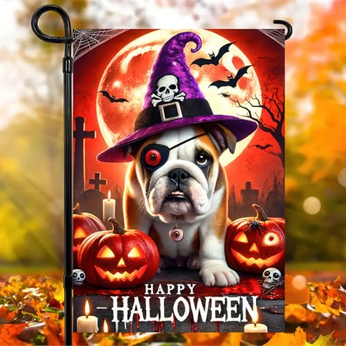 Hello Halloween Garden Flag One-eyed French Bulldog Dog... - Jardin & Extérieur Amazon Royaume-Uni à 1.95€