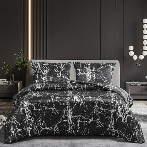 Parure de lit marbrée 155 x 220 cm - Satin noir blanc gris... - Maison & Cuisine Amazon France à 12.25€