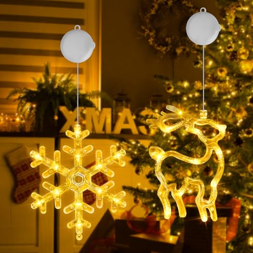OUILA Luz Navideña, Luces LED con Copos de Nieve & Alce... - Jardin & Extérieur Amazon Espagne à 11.87€
