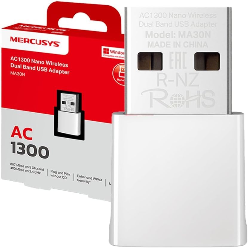 Mercusys MA30N Adaptador WiFi USB, AC1300Mbps, Tarjeta de... - High-Tech & Électronique Amazon Espagne à 9.99€