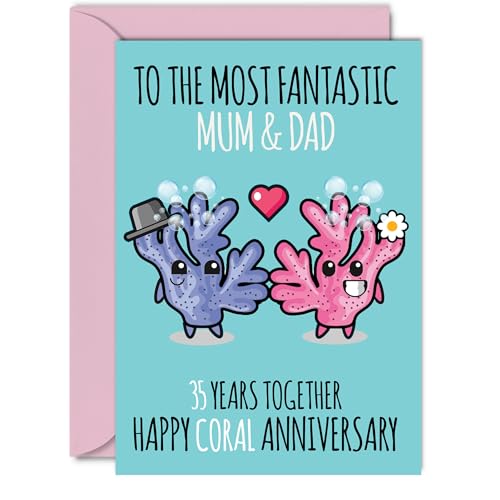 Cute Coral Anniversary Card for Mum & Dad - 35 Years... - Auto & Moto Amazon Royaume-Uni à 2.39€