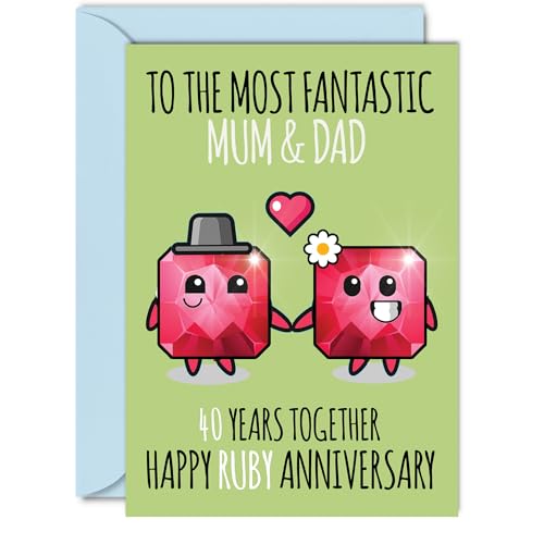 Cute Ruby Anniversary Card for Mum & Dad - 40 Years... - Auto & Motorcycle Amazon UK à 2.15€