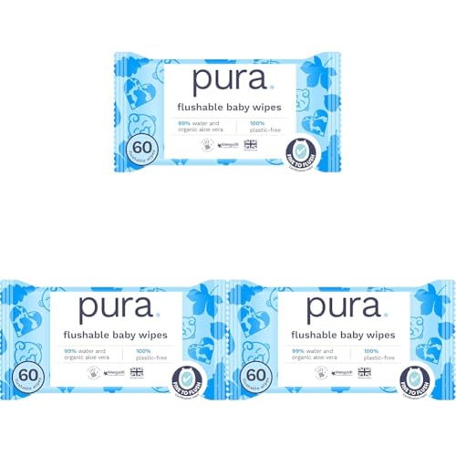 Pura Eco Flushable Baby Wipes - 3 Pack (60 Wipes) 100%... - Baby & Nursery Amazon UK à 3.99€