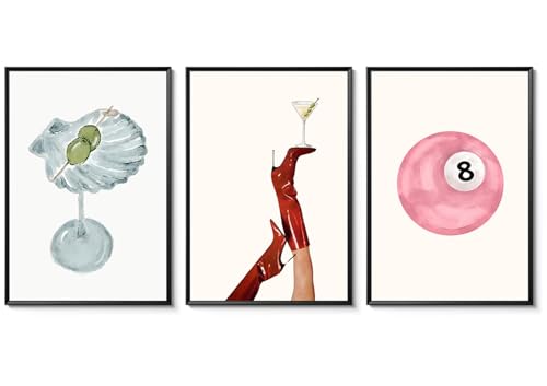 Funky Martini Posters Wall Art Set of 3, Vintage Preppy... - Maison & Cuisine Amazon Royaume-Uni à 1.00€