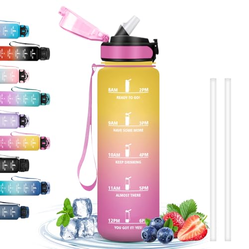 Trinkflasche 1l, Wasserflasche mit Strohhalm, Trinkflasche... - Sports & Fitness Amazon Allemagne à 14.68€