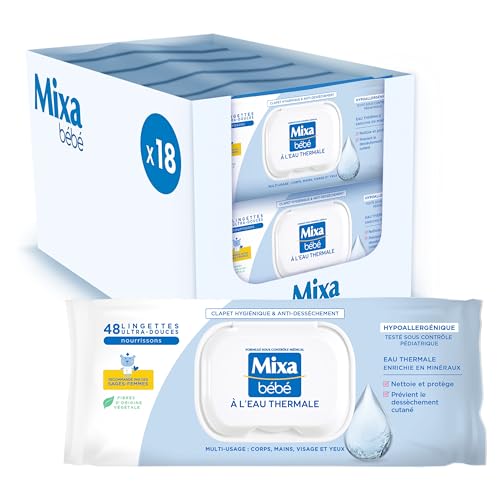 Mixa Lingettes Bébé à l’eau Thermale, Lot de 18 x 48... - Baby & Nursery Amazon France à 19.82€