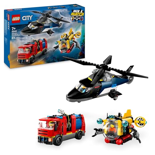 LEGO City 3-en-1 Hélicoptère, Camion de Pompiers et sous... - Jouets & Jeux Amazon France à 32.00€