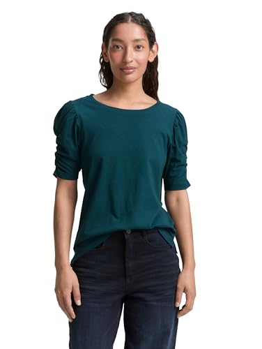 TOM TAILOR Camiseta de Mujer, 27528 - Verde Oscuro, XXS - Bon plan à 10.70€