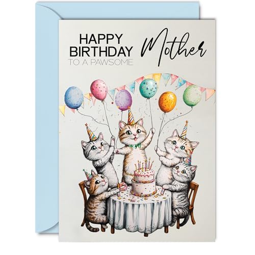 Mother Birthday Card - Pawsome Party Cats Balloons - Happy... - Sports & Fitness en promo à 2.69€