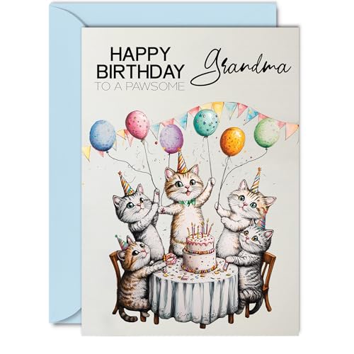 Grandma Birthday Card - Pawsome Party Cats Balloons - Happy... - Sports & Fitness Amazon Royaume-Uni à 2.48€