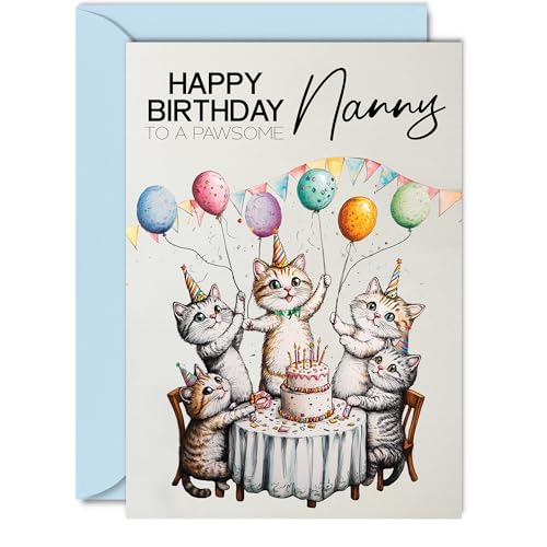 Nanny Birthday Card - Pawsome Party Cats Balloons - Happy... - Sports & Fitness Amazon Royaume-Uni à 1.58€