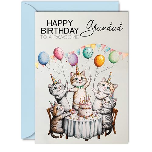 Grandad Birthday Card - Pawsome Party Cats Balloons - Happy... - Sports & Fitness en promo à 2.39€