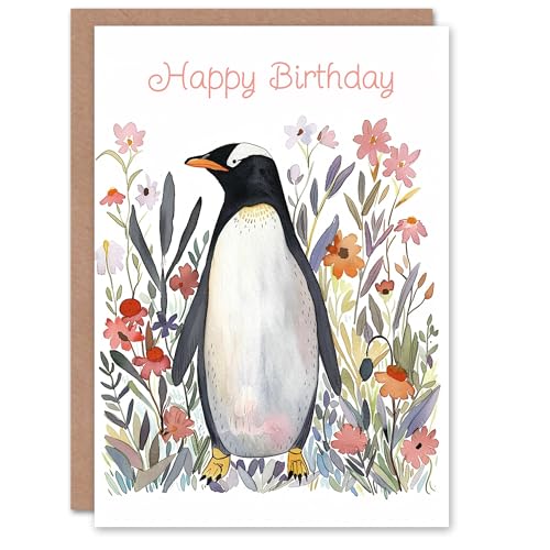 Artery8 Cute Penguin in Wildflower Meadow Watercolour For... - Jardin & Extérieur Amazon Royaume-Uni à 2.51€