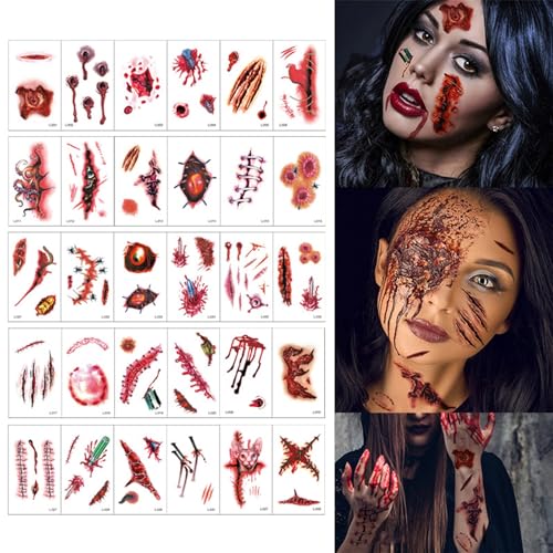 30 tatuaggi per il viso di Halloween, tatuaggi temporanei... - Bricolage & Outils Amazon Italie à 2.99€