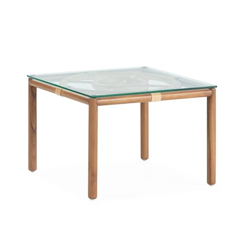 MESA DE CENTRO 50X50X35 MADERA DE TECA/RATAN/CRISTAL... - Maison & Cuisine Amazon Allemagne à 75.02€